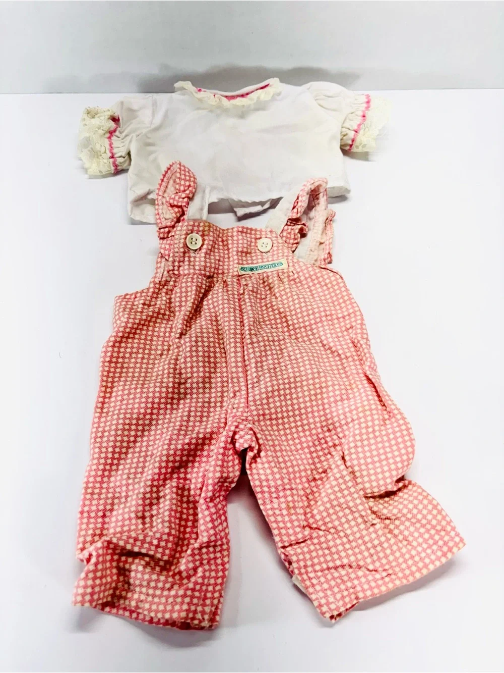 Cabbage Patch Kids Pink & White Gingham Overalls with Shirt Coleco CPK Vintage